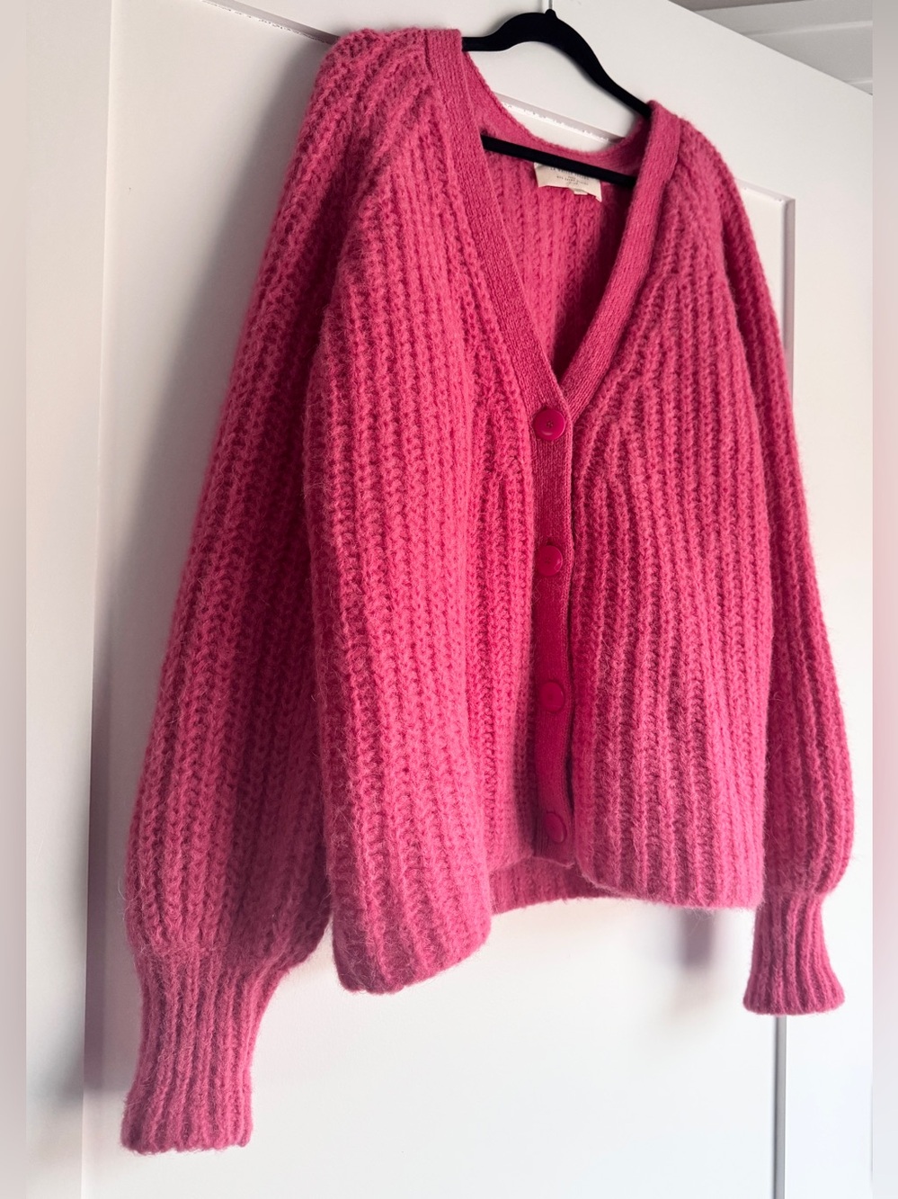 Sezane Basile Cardigan Pop Pink Alpaca Wool Chunky Knit Sweater XS - Picture 6 of 12